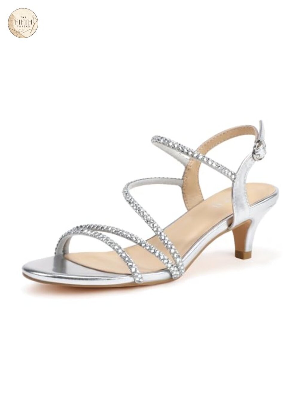 Sparkly Rhinestone Kitten Heels Strappy Low Heel Slingback Dress Sandals